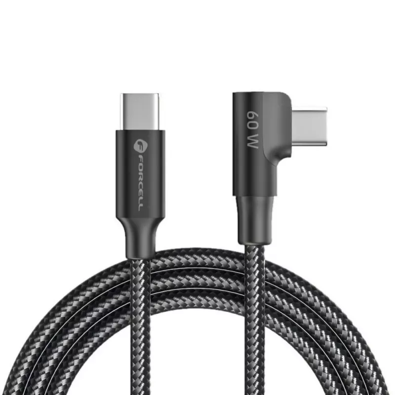 Forcell F-Energy CC-1Deg cabo USB-C para USB-C 100W PD QC4.0 5A 2m preto 90° angular
