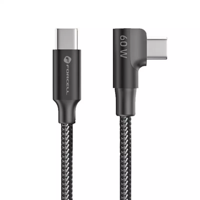 Forcell F-Energy CC-1Deg cabo USB-C para USB-C 100W PD QC4.0 5A 2m preto 90° angular