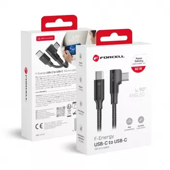 Forcell F-Energy CC-1Deg cabo USB-C para USB-C 100W PD QC4.0 5A 2m preto 90° angular