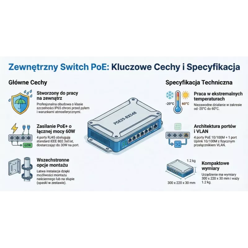 GETFORT GF-410-FU-PO switch PoE para exterior 4 portas PoE + 1 uplink, 65W, IP65