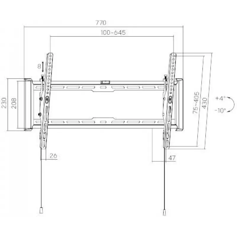 GETFORT GF-T3780-75 suporte de parede para TV inclinável para LED/LCD 37-80 polegadas, 75 kg, VESA 650x405 mm, preto