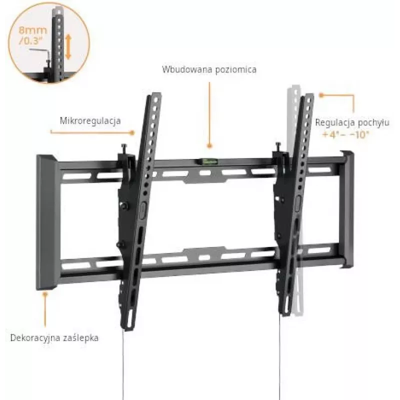 GETFORT GF-T3780-75 suporte de parede para TV inclinável para LED/LCD 37-80 polegadas, 75 kg, VESA 650x405 mm, preto