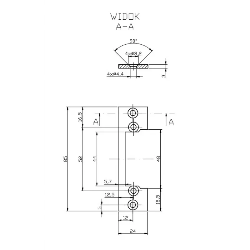 HARTTE OK-P1 Barra plana curta de montagem, S, 3 mm, STC, aberta