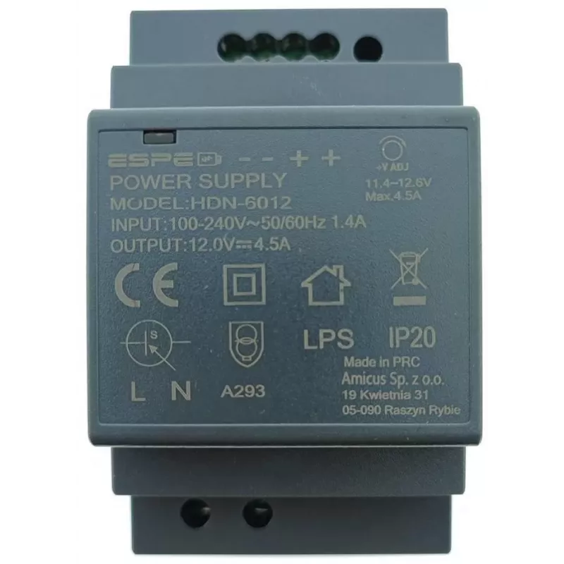 ESPE HDN-6012 Fonte de alimentação para calha DIN 12V 54W 4,5A