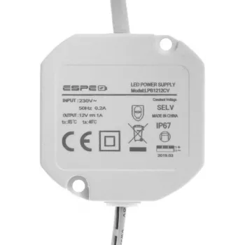 ESPE LP-1212-211 Fonte de alimentação 12V 1A 12W IP67 5,5/2,1mm