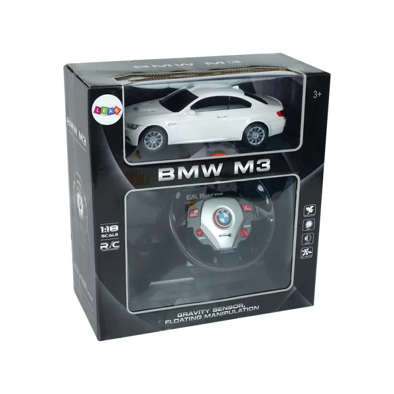 LEAN TOYS BMW M3 telecomandado Branco 2.4G Pilot com volante 1:18 Som Luzes