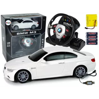LEAN TOYS BMW M3 telecomandado Branco 2.4G Pilot com volante 1:18 Som Luzes