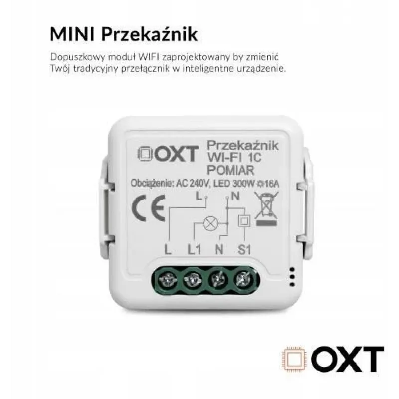 OXT T220P módulo de relé Wi-Fi, 1 circuito, 16 A, medição de energia, Tuya