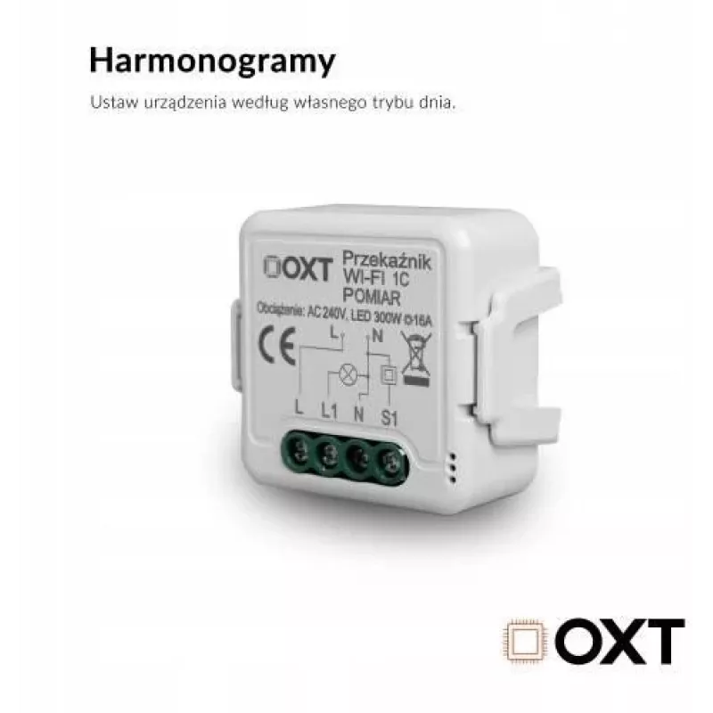 OXT T220P módulo de relé Wi-Fi, 1 circuito, 16 A, medição de energia, Tuya