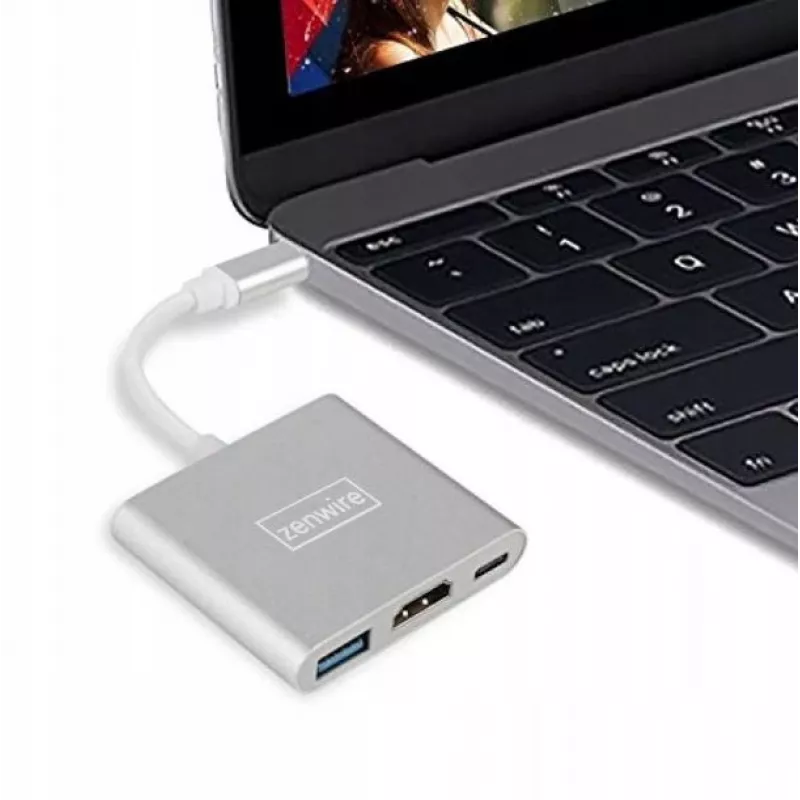 ZENWIRE BYL-2008N Hub MHL 3-em-1 Adaptador USB-C para HDMI 4K, Cinzento Espacial