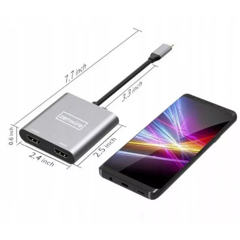 ZENWIRE Hub USB-C 4-em-1 Adaptador 2x HDMI 4K USB 3.0 Cinzento Espacial BYL-2309