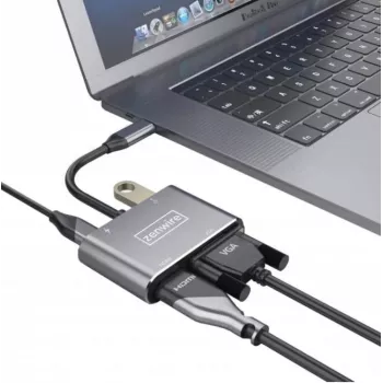 ZENWIRE Adaptador Hub USB-C Multiportas 4-em-1 HDMI 4K VGA USB-A Cinzento Space BYL-2310