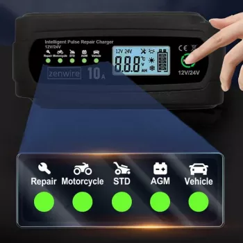 ZENWIRE JMD-10 Carregador de Bateria Inteligente para Automóvel 12V 24V 10A com Função de Reparação