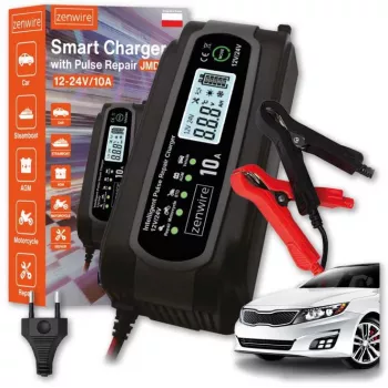 ZENWIRE JMD-10 Carregador de Bateria Inteligente para Automóvel 12V 24V 10A com Função de Reparação