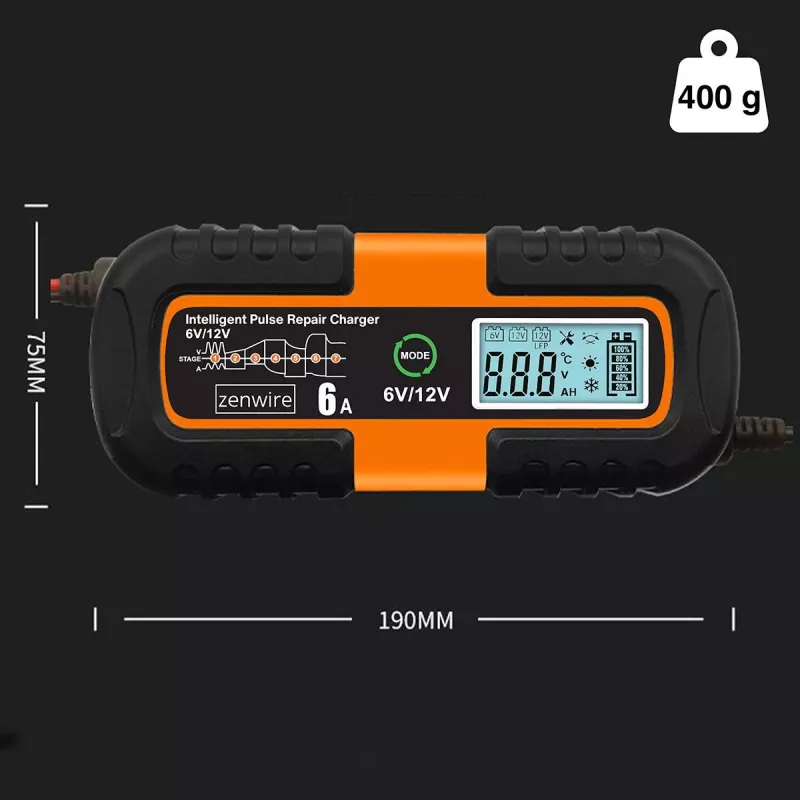ZENWIRE JMD-6S Carregador de Bateria Inteligente 6V/12V 6A com Função de Reparação para Baterias AGM GEL Chumbo-Ácido