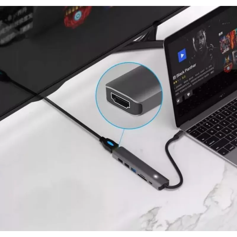 ZENWIRE BS-HC703 adaptador hub USB-C 7 em 1 com HDMI 4K, USB 3.0, SD, PD