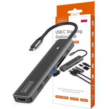 ZENWIRE BS-HC703 Hub Adaptador USB-C 7-em-1 com HDMI 4K, USB 3.0, SD, PD
