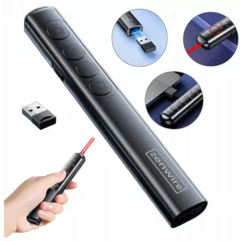 ZENWIRE S9 Apontador Laser USB para Apresentações, 2,4 GHz, laser vermelho, preto