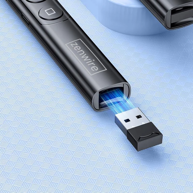 ZENWIRE S9 Apontador Laser USB para Apresentações, 2,4 GHz, laser vermelho, preto