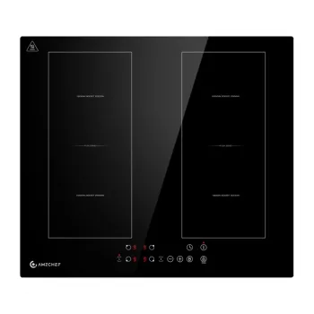 Placa de indução AMZCHEF CE-FS-I72S-FFDD06, 4 zonas, 7200W, controlo tátil, de encastrar, vitrocerâmica preta