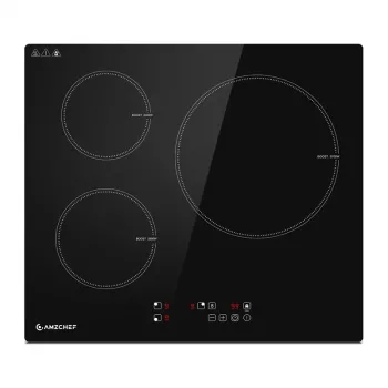Placa de indução AMZCHEF CE-T-74IB3xyzf-CS 3 zonas, 7400W, de encastrar, controlo tátil, vitrocerâmica preta