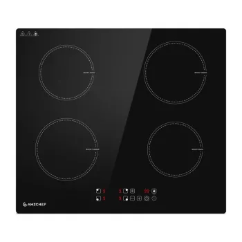 Placa de indução AMZCHEF CE-T-74IB4xyzf-CS 4 zonas 7400W de encastrar com booster, temporizador, segurança para crianças