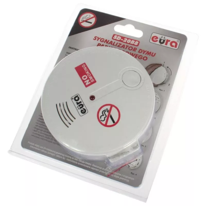 EURA SD-20B8 Detetor de Fumo Fotoelétrico, Branco, Pilha 9V