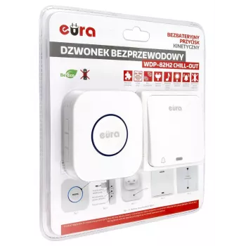 EURA WDP-82H2 Conjunto de Campainha Sem Fios, Emissor Cinético sem Pilhas, 36 Melodias, Alcance 100 m, Branco