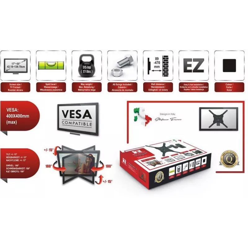 Suporte de parede de TV articulado RED EAGLE FLEXI APOLLO FORTE 17-55 preto
