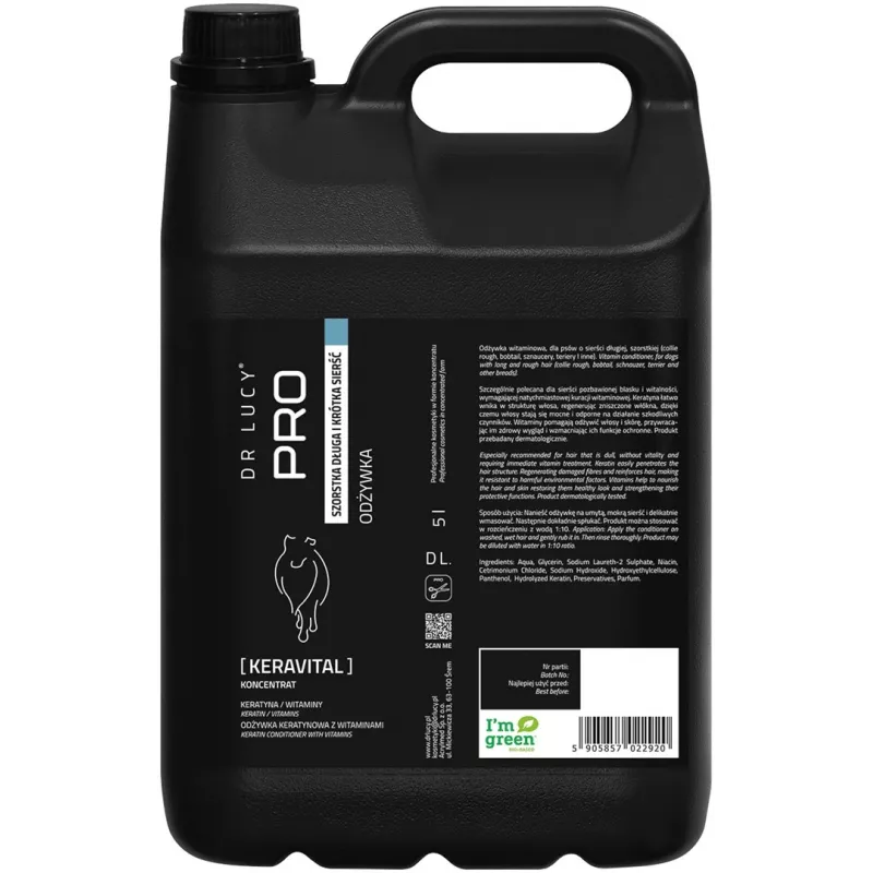 Amaciador com queratina e vitamina C DR LUCY PRO KERAVITAL 5L para cães de pelo comprido e grosso