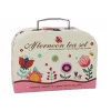Conjunto de chá em mala - serviço de mesa de estanho de 15 peças com chávenas, pratos, suporte de bolo e tabuleiro - rosa, azul, padrão floral branco - brinquedo de role-play portátil para crianças a partir dos 3 anos