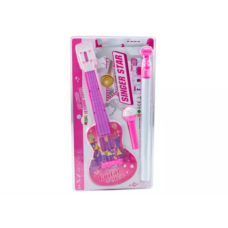 Conjunto de suporte de guitarra elétrica com microfone, a pilhas, LEAN TOYS rosa