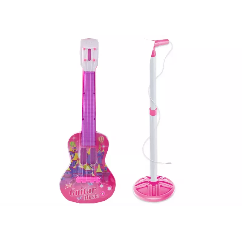 Conjunto de suporte de guitarra elétrica com microfone, a pilhas, LEAN TOYS rosa