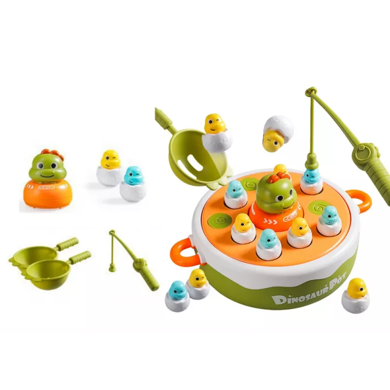 Jogo de pesca de dinossauros com canas de pesca LEAN TOYS madeira verde