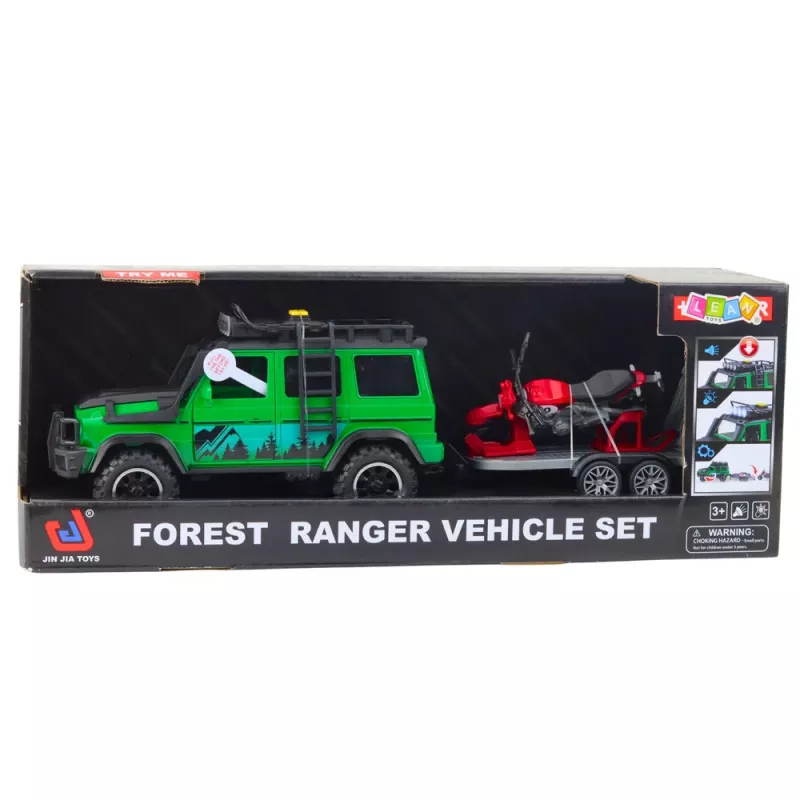 Conjunto de veículos todo-o-terreno com reboque e mota, luz e som, LEAN TOYS verde