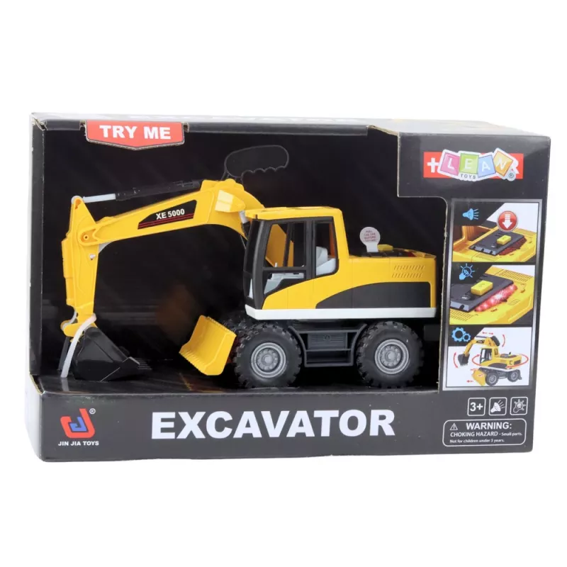 Retroescavadora e bulldozer de construção LEAN TOYS com pá giratória móvel, cabine, luz e som