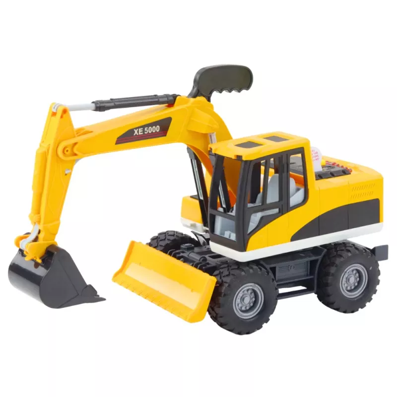 Retroescavadora e bulldozer de construção LEAN TOYS com pá giratória móvel, cabine, luz e som