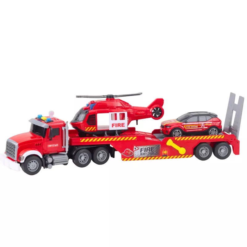Camião de bombeiros, reboque, helicóptero, carro LEAN TOYS com luzes e sons vermelho
