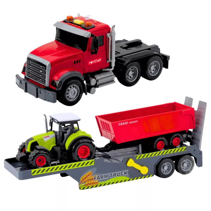 Conjunto camião trator com atrelado LEAN TOYS luzes e sons vermelho