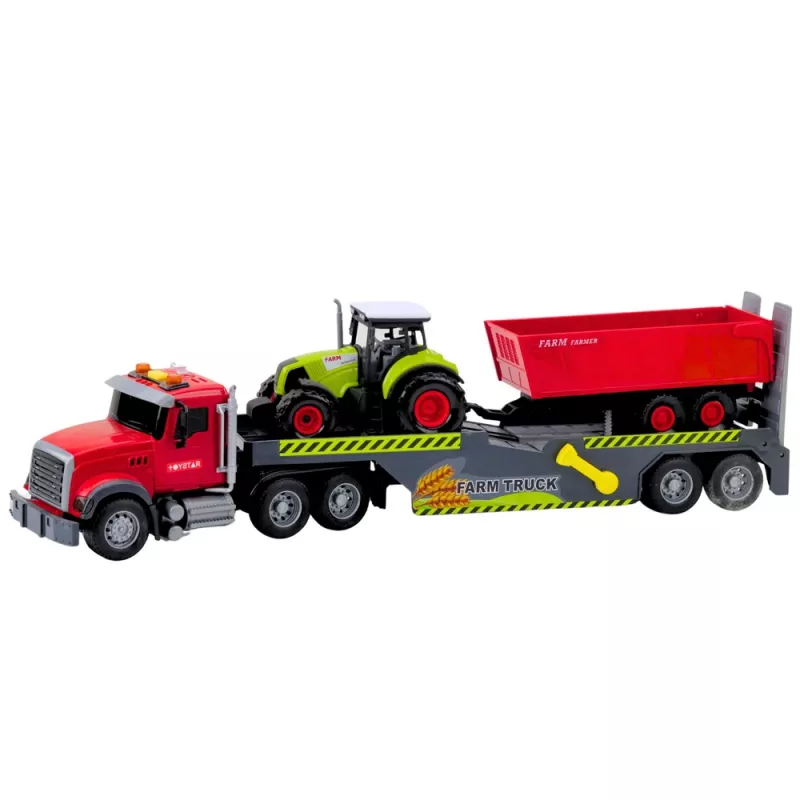 Conjunto camião trator com atrelado LEAN TOYS luzes e sons vermelho