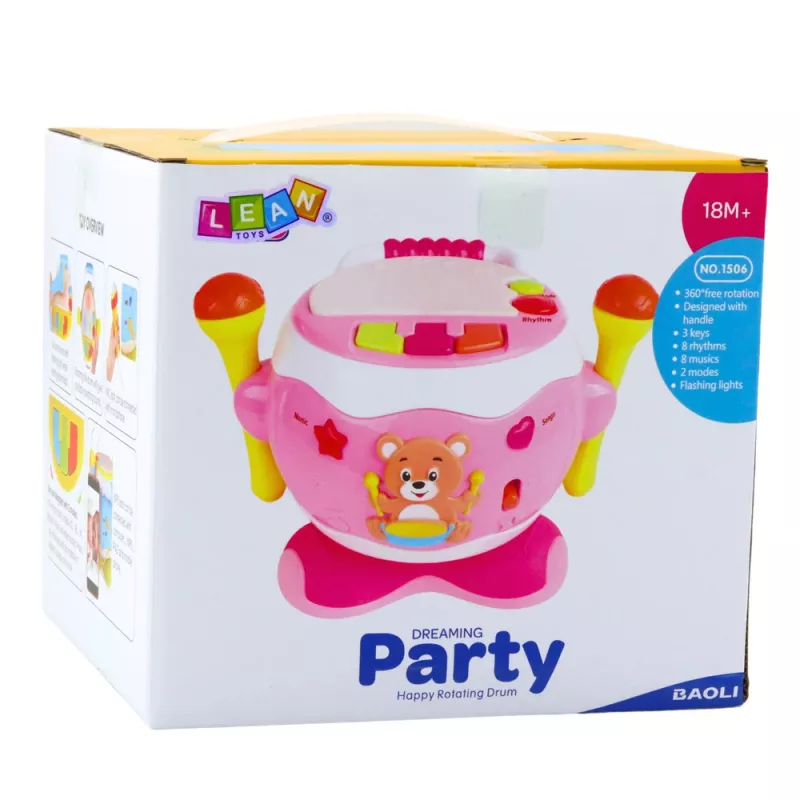 Tambor de bebé musical interativo LEAN TOYS com luzes e sons rosa