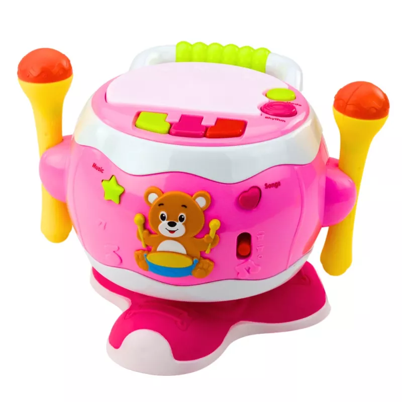 Tambor de bebé musical interativo LEAN TOYS com luzes e sons rosa
