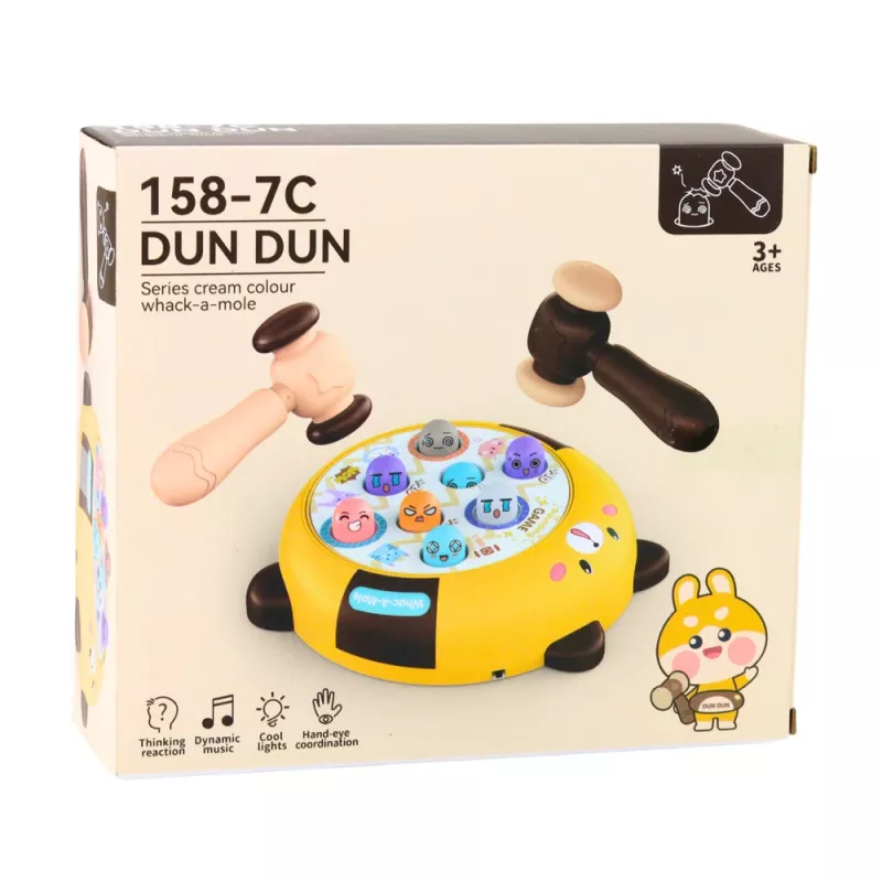 Jogo de habilidade Whack-A-Mole com dois martelos, gatinho LEAN TOYS amarelo castanho