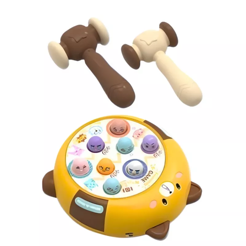 Jogo de habilidade Whack-A-Mole com dois martelos, gatinho LEAN TOYS amarelo castanho