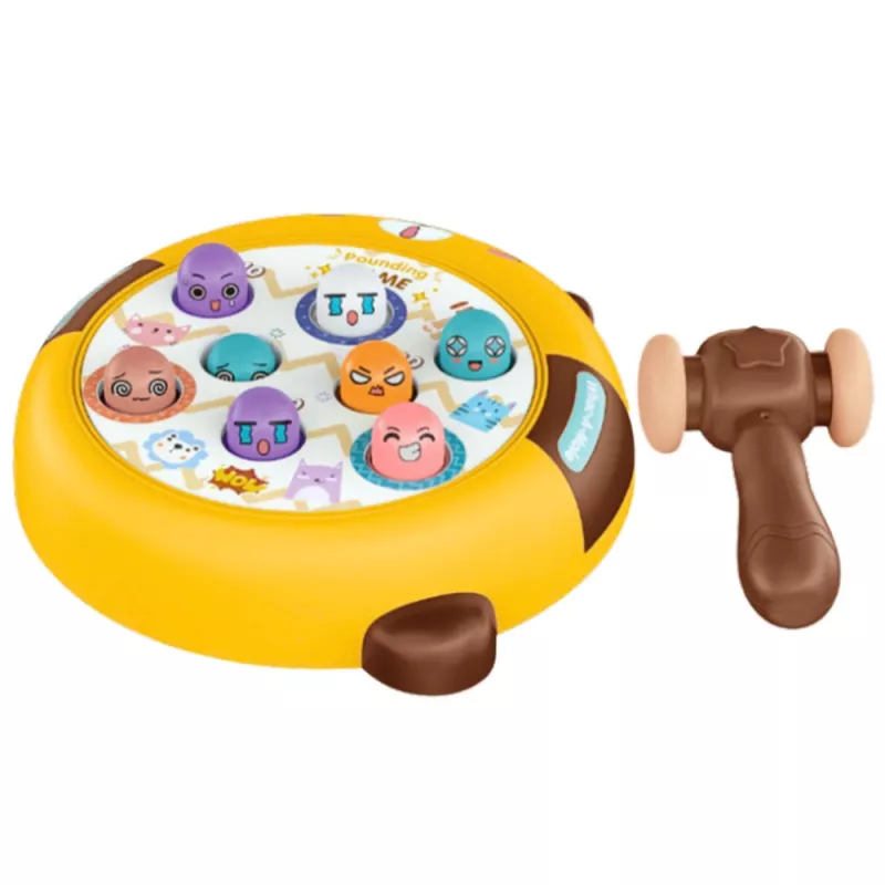 Jogo de habilidade Whack-A-Mole com dois martelos, gatinho LEAN TOYS amarelo castanho