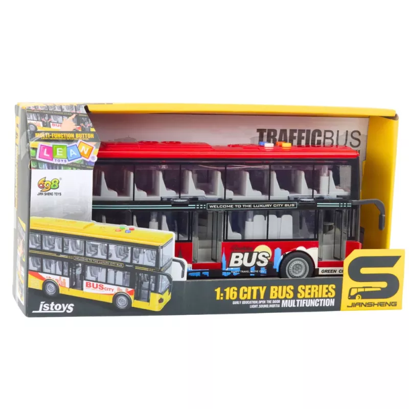 LEAN TOYS Autocarro de cidade de dois pisos 1:16 motorizado luzes sons vermelho