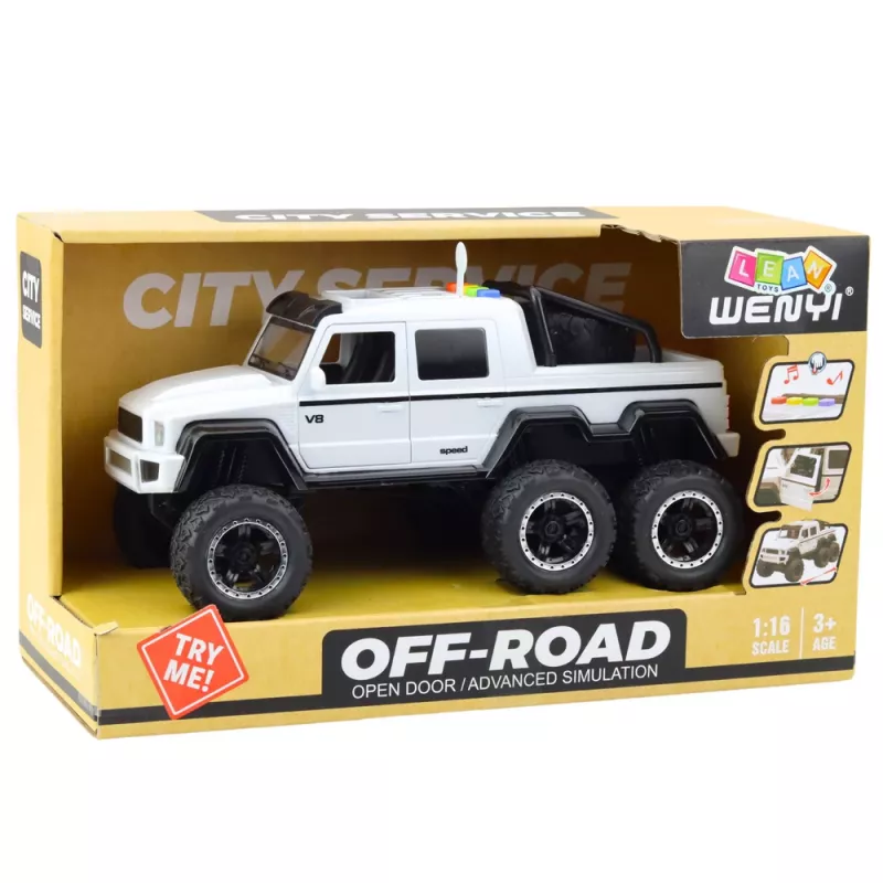 LEAN TOYS Carro todo-o-terreno friction drive luzes sons branco pérola 6x6 1:16