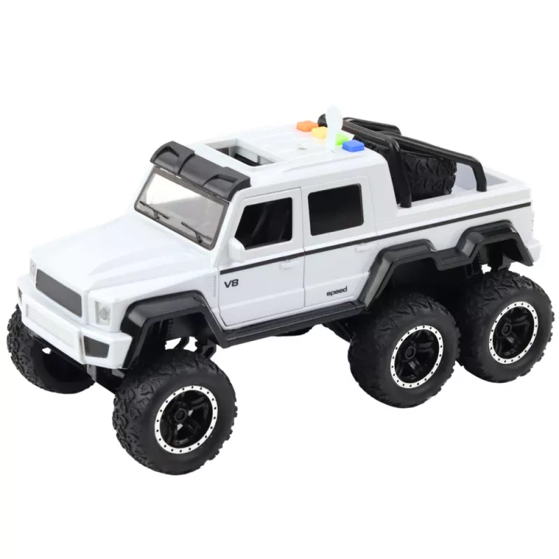 LEAN TOYS Carro todo-o-terreno friction drive luzes sons branco pérola 6x6 1:16
