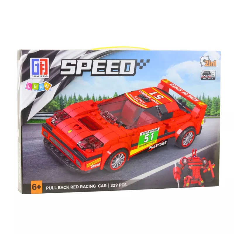 LEAN TOYS Blocos de construção carro robô 2em1 vermelho motorizado 329 peças
