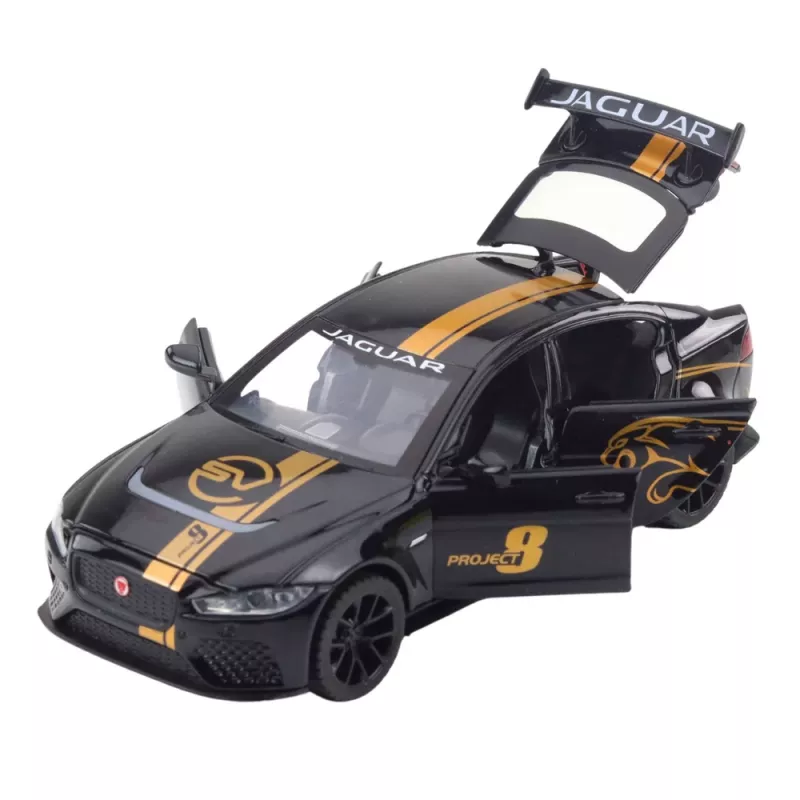 LEAN TOYS Carro desportivo de metal pull-back luzes sons preto 1:32